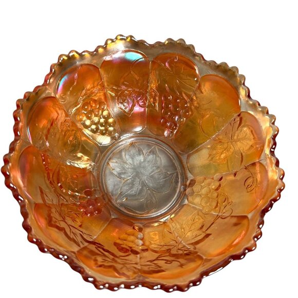 Vintage Marigold Carnival Glass Candy Dish - GRAPES - 6" by 2.5" - Picture 3 of 9